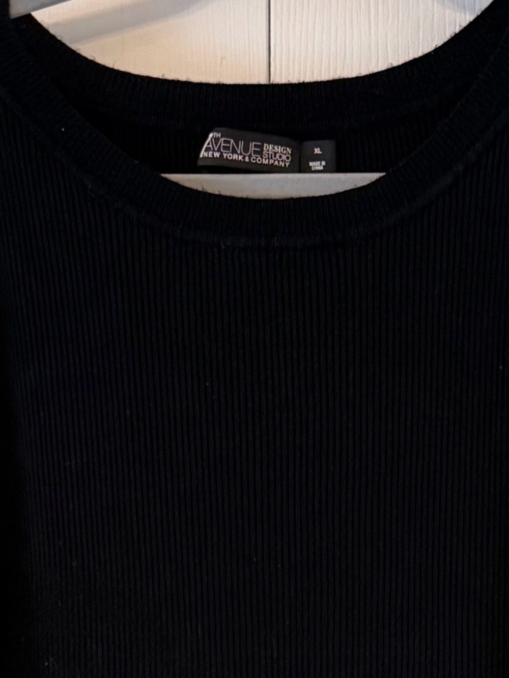 Black Puff-Sleeve Sweater Top with Faux Leather Sleeves - Picture 2 of 2